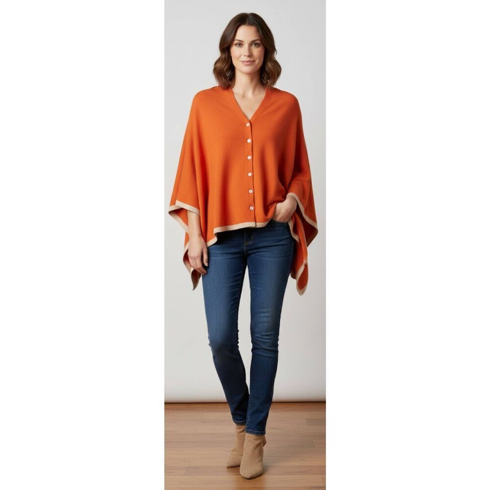 Spartina womens small lightweight cashmere wool poncho sweater orange pumpkin